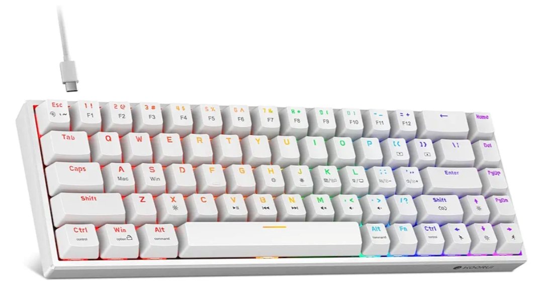KOORUI 60% Mechanical Gaming Keyboard, Mixed Colors LED Backlit Ultra-Compact 68 Keys, Mini Wired Keyboard with Red Switch for Windows Laptop PC/Mac OS/Xbox