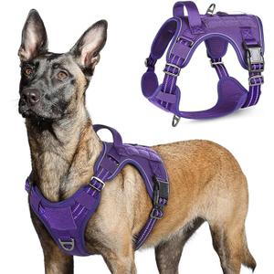 Purple Tactical Dog Harness with Handle Tactical Dog Harness for Large Dogs No Pull Adjustable Pet Harness Reflective K9 Military Service Dog Vest for Walking Hiking Training (L)