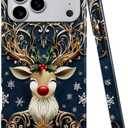 Case Compatible with iPhone 17 Pro Max,Glossy Hybrid 2-Layer Hard Shell,Shockproof Soft for Girl Women,Christmas Reindeer Golden