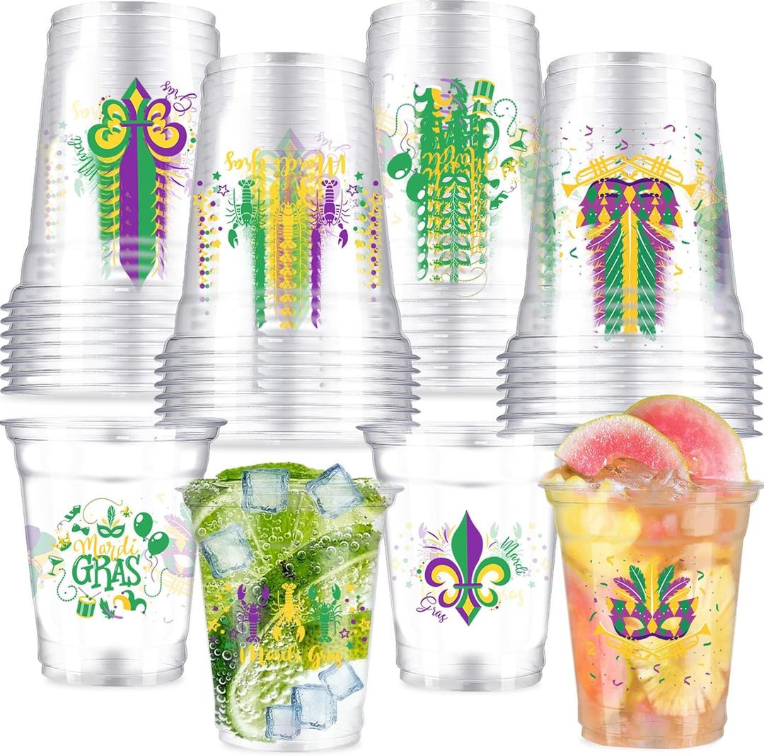40 Pcs Mardi Gras Party Cups Carnival Plastic Cups 12 OZ Let's get Cray Disposable Clear Cups Mardi Gras Drinking Cups for FMardi Gras otball Party Supplies