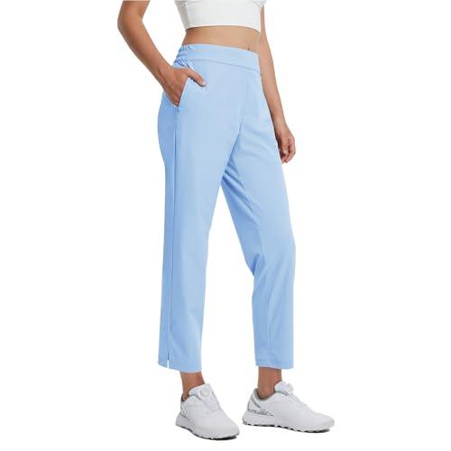 M MAELREG Womens Golf Pants with Zipper Pockets Stretch Quick Dry Casual Work Active Ankle Travel Pants for Women Light Blue, Large