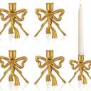 Mumufy 4 Pcs Gold Bow Taper Candle Holder Vintage Metal Candle Stick Holders Antique Brass Decorative Candlestick for Wedding Christmas Home Table Decor, 4.5" W x 4.3" H