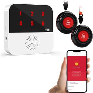 WiFi Smart Wireless Caregiver Pagers for Elderly Alert Button that Calls Cell Phone Caregiver Alert System with LED Number Display 2 SOS Call Button 1 Receiver(Only Supports 2.4GHz & No Monthly Fee)