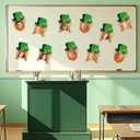 2 x 50Pcs St. Patrick's Day DIY Cutouts, March Leprechaun Hat and Beard Paper Cutting Green Irish Bulletin Board Decor with DIY Photo Space for Classroom Party Wall Decor