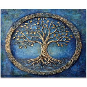 Tree of Life blue patterns.Tempered Glass Backsplash for Kitchen30"x24" | Frameless, Stove Backsplash Protector for Wall,Easy to Clean, Home Decor