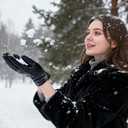 Womens Leather Gloves Wool Lined Warm Glove Touchscreen for Winter Driving Lambskin Dress Gloves Cashmere Lined (Black, M)