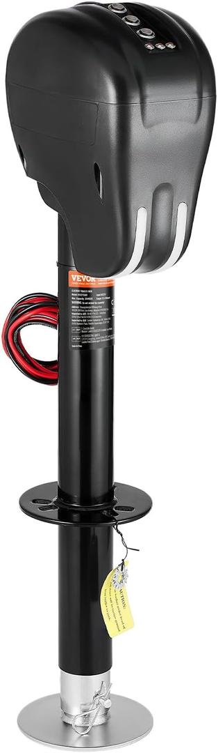VEVOR 3500 lbs Electric Trailer Jack, Heavy Duty RV Electric Power Tongue Jack with 2 Way Connector, Memory Function, Crank Handle & Weatherproof Jack Cover, 9.5"-26.3" Lift, for Trailers & Campers (Black)