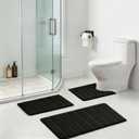 Bathroom Rugs Set Memory Foam Bath Rugs Non-Slip Bath Mat Set 3 Piece,Washable Bathroom Mats,Absorbent Shaggy Rugs Super Soft U-Shaped Toilet Rug,Bahroom Carpets for Bathroom,Tub,Shower Black