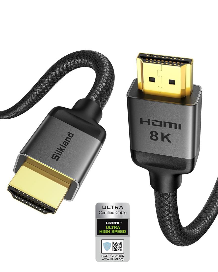 Silkland Certified Long 10K 8K HDMI 2.1 Cable 20ft, (Upgrade Braided) Ultra High Speed HDMI Cable [8K@60Hz, 4K@120Hz] 48Gbps, HDR, eARC, HDCP 2.2/2.3, Compatible for PS5/Xbox/Soundbar/Roku TV (Grey)