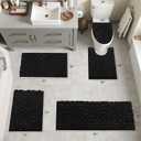 Ileading Bathroom Rugs Sets 5 Piece, Ultra Soft Absorbent Bath Mat for Bathroom, Non Slip Washable Bath Rug Set with Toilet Cover, Plush Bath Runner and U-Shaped Contour Toilet Rug, Black
