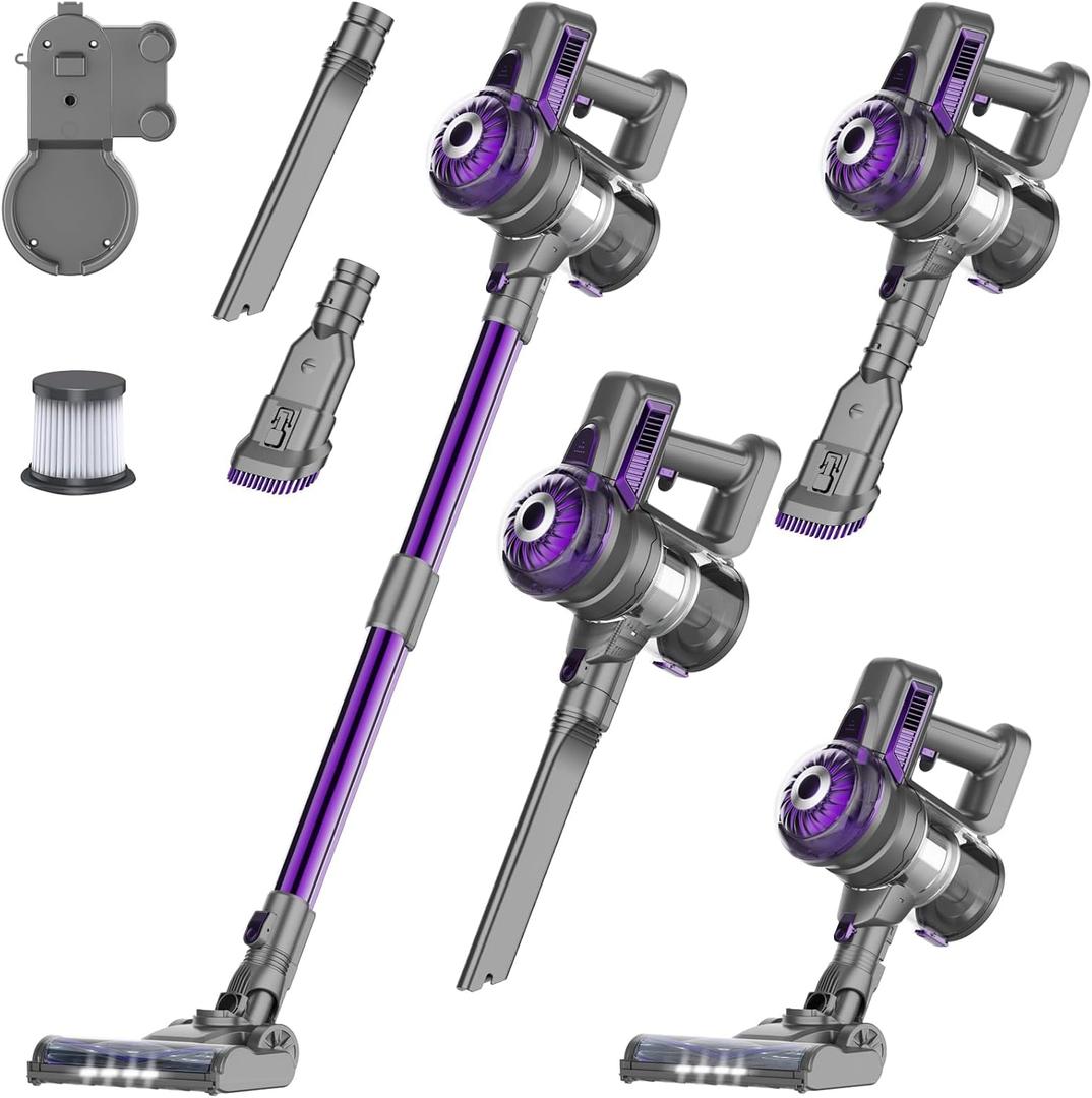 Cordless Vacuum Cleaner, Vacuum Cleaners for Home, 40KPA Stick Handheld Pet Hair Hardwood Floor Vac, High Power Hand Held Rechargeable Battery Portable Household Lightweight Vac, S2-Purple