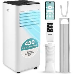 SereneLife Small Air Conditioner Portable 10,000 BTU with Built-in Dehumidifier - Portable AC unit for rooms up to 450 sq ft - WiFi app + Remote Control, Window Mount Exhaust Kit