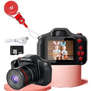 Kids Camera for 3 4 5 6 7 8 Years Old Boys Girls Mini Toddler Compact Camera for Toddlers Age 3-5, Toy Long Lens Kid Digital Camera, Best Black Toy Camera Gift for Children with 32G SD Card