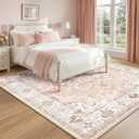 CAPALOCA Machine Washable Rugs Nursery Rug Sq8ft Cute Girl Non Slip Low Pile Water Repellent Soft Print Pattern for Bedroom Indoor Decor Kids Playroom Pink