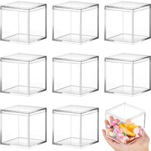 Blulu 8 Pieces Clear Acrylic Plastic Jewelry Box Mini Storage Box Mini Cube Containers with Lids for Candy and Tiny Jewelry(2.9 x 2.9 x 2.9 Inch,Classic Style,Square)