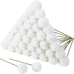 Ovveroche 36 Pcs Artificial Flowers Chrysanthemum, Fake Hydrangea Flowers with Stems Ball Bouquet for Home Office Coffee House Table Parties Wedding and Baby Shower Decoration (Bright White)