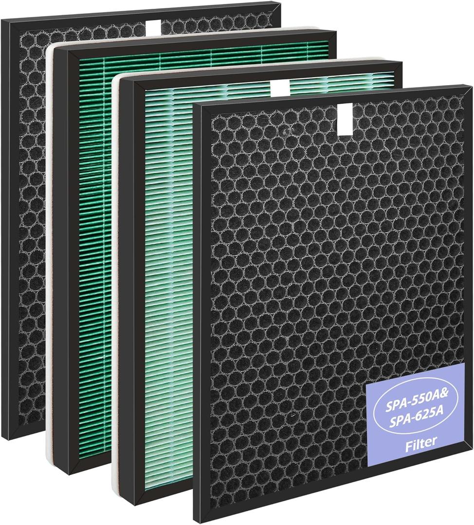 SPA-550A Filter Replacement Compatible With Rabbit Air BioGS 2.0 Air Purifiers, Model SPA-550A and SPA-625A, 2 True HEPA(H13) Filters + 2 Activated carbon Filters