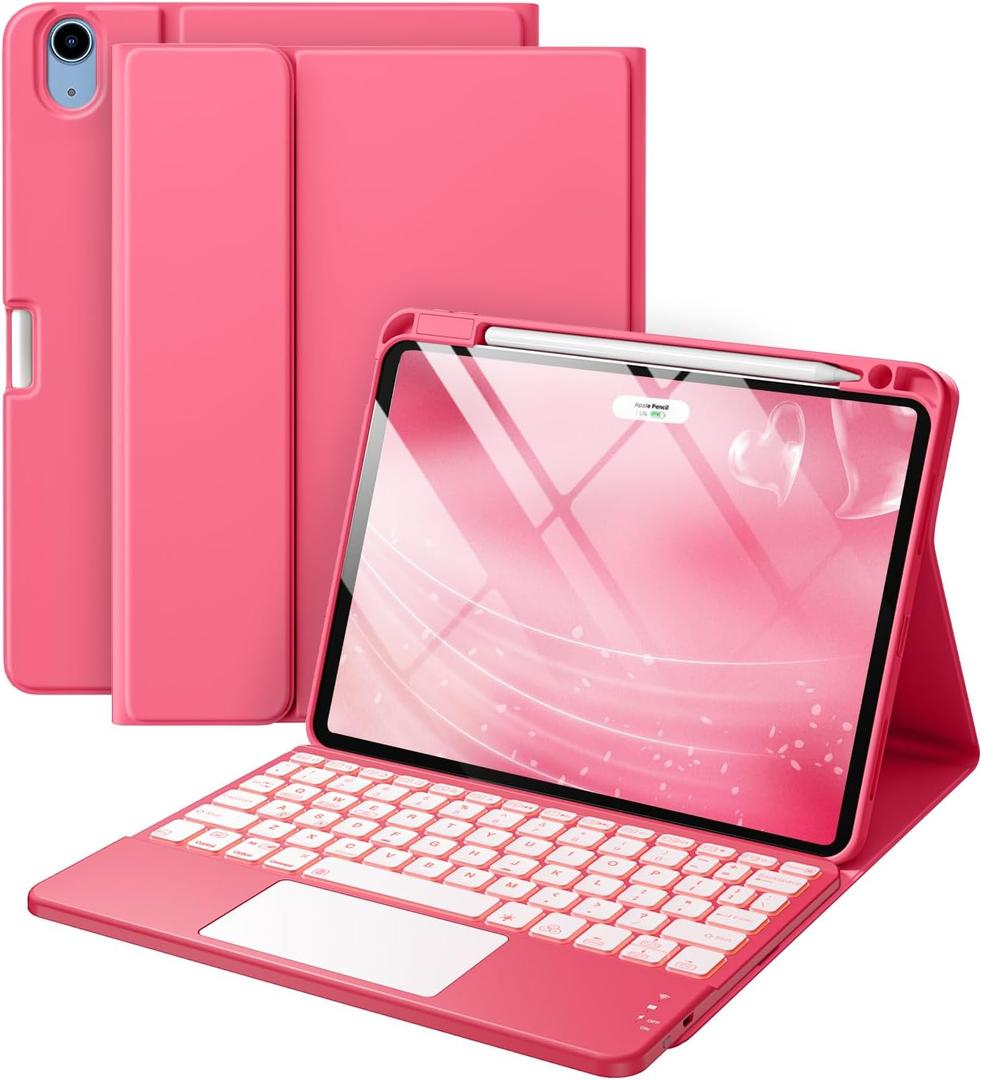 Harvopu Compatible fot iPad Air 11 Inch & Air 5th/ Air 4th Generation Case with Keyboard - Multi-Touch Trackpad, 7-Color Backlit, Detachable Folio Cover for Air 11-inch M4/M3/M2 (2026/2025/2024), Pink