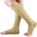 Ailaka Medical Zipper Compression Socks, 15-20 mmHg Knee High Open Toe Compression Socks for Men Women, Support Socks for Varicose Veins, Edema (Small/Medium (Pack of 1), Beige)
