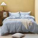 FOSSA Duvet Cover Set 100% Washed Cotton Linen Feel Super Soft Breathable Cozy 3 Pieces Bedding Sets Solid Cornflower Blue Queen