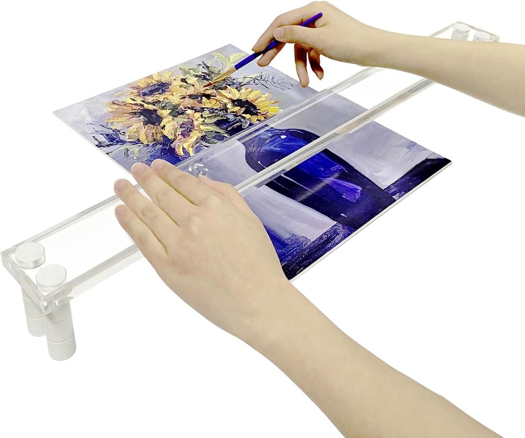 Falling in Art 25Inches Artist Leaning Bridge Hand Rest, Transparent Acrylic Wrist Leaning Bridge with Adjustable Height, Art Drawing Tool for Detailed Painting or Sketching
