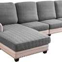Deep Dream Sectional Couch Covers 8 Pieces, Stretch Couch Cushion Covers, L Shaped Washable Sofa Covers for Left/Right Sectional Sofa (4 Backrest Cover + 3 Seater + 1 Chaise, Dark Grey)