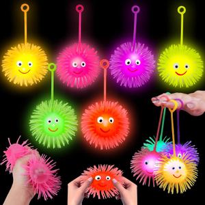 24 PCS LED Puffer Balls Light Up Party Favors for Kids 4-8 Bulk Glowing Sensory Stress Ball Toddler Fidget Toys Glow in Dark Bouncy Balls Classroom Prizes Goodie Bag Pinata Stuffers Gifts