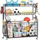 Garage Sports Organizer, Sports Rack for Garage Ball & Gear Storage, Indoor/Outdoor, Rolling Cart