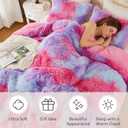 EMME Luxury Fuzzy Duvet Cover Set King Size Fluffy Comforter Cover Set for King Bed 2 Pieces Shaggy and Plush Soft Bedding Duvet Covers (Rainbow Pink Purple, King)
