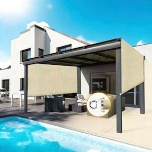 10'x16' Outdoor Pergola Shade Cover Replacement with Weighted Rods & Grommets, Patio Sun Shade Cloth Canopy UV Block for Gazebo Backyard Deck Porch Balcony, Beige