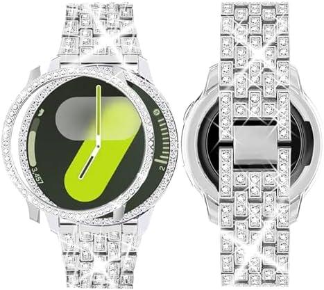 SUPOIX Band with Case Compatible for Samsung Galaxy Watch 7/6 40mm 44mm, 20mm Women Bling Replacement Strap & PC Protective Bumper Face Cover for Galaxy Watch 7/6 (Size Optional)