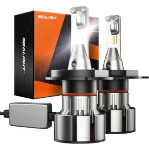 SEALIGHT H4/9003/HB2 Bulbs, 36000LM Super Bright 9003 Driving Lights, 6000K Daylight White with Cooling Fan, HB2/H4 Car Fog Bulb 5 Min Plug-N-Play, Pack of 2