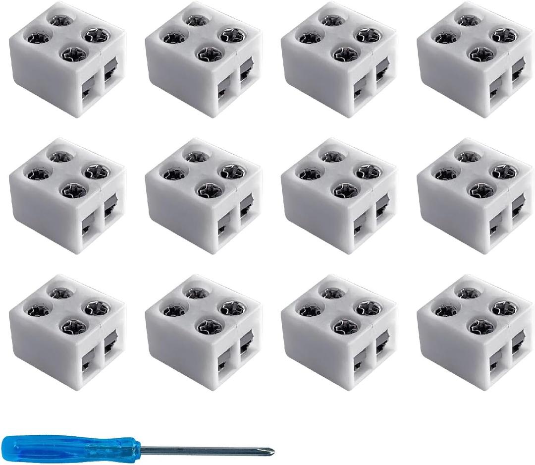 12 Pack Led Strip Light Connectors 8mm 2 Pin Solderless White 12V LED Tape Light Connectors to Wire for 5V 24v Single Color LED Strip Lights Included Screwdriver 2-Pin 8mm (12pack)