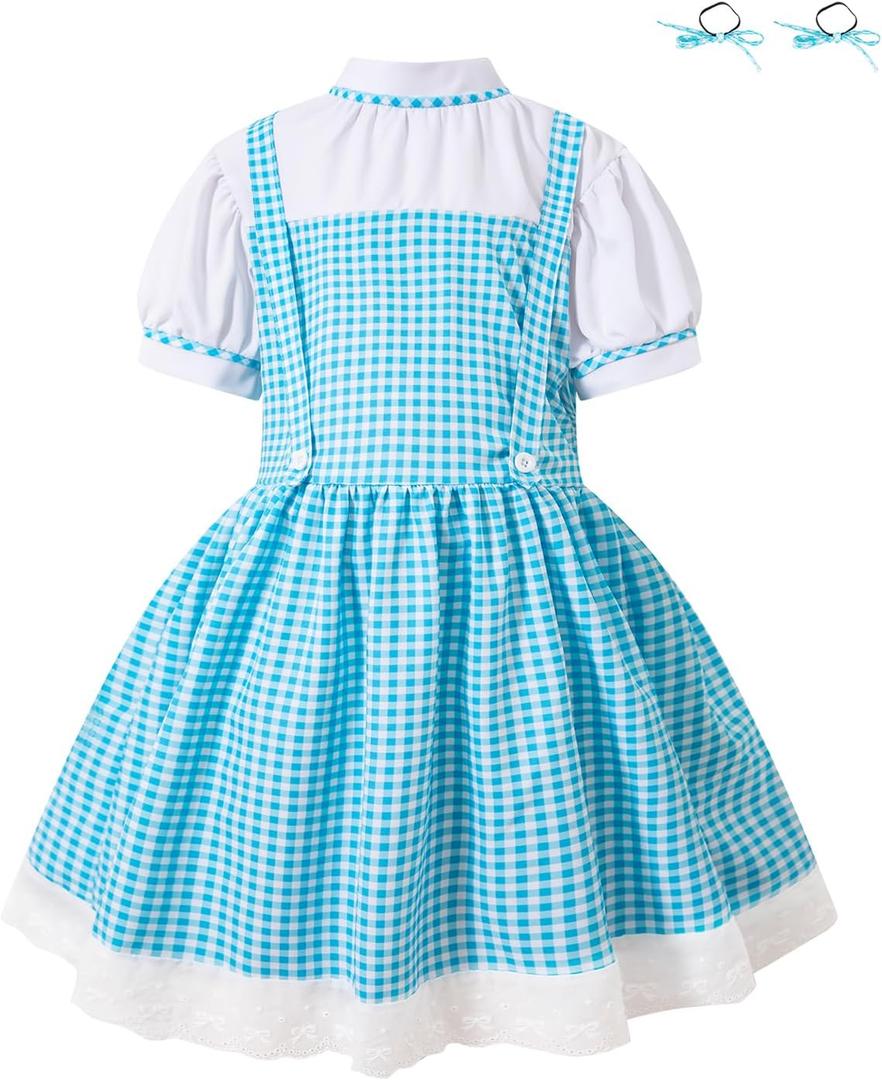 Auggle Girls Halloween Costume Outfit Blue Plaid Princess Dress Storybook Character Party Dress Up Cosplay Blue Plaid (7-8Years)