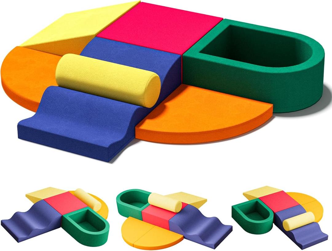 7 Piece Velvet Installation-Free Toddler Climbing Toys for Indoor Use, Foam Climbing Blocks for Toddlers 1-3, Soft Play Climbing Set