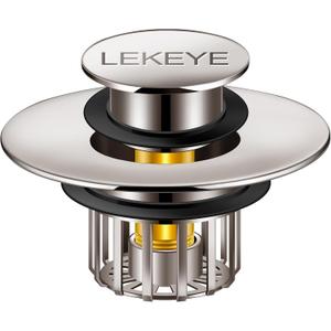 LEKEYE Tub Stopper | Shower Drain Hair Catcher | Pop-up Drain Stopper with Strainer | Bathroom Bathtub Plug | Drain Protector for 1-1/2 to 1-3/4" Bath Drain Hole - Brushed Nickel