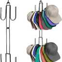3 x Hat Organizer for Closet, Collapsible Metal Cap Rack with Rotating Hooks, Up to 40 Baseball Caps Holders for Display and Storage, Space Saving Hat Hanger for Closet Organizers and Storage, Black