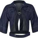 LEOROO Casual Cropped Jacket Women Fall Fashion Short Sleeve Lace-up Coat Trendy Hollow Out Women's Clothes Size L