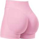VOYJOY Women Workout Impact Shorts 2.5"/ 3.6"/ 4.5"/ 6" Scrunch Butt Lifting Gym Seamless Booty Biker Shorts (Large, Pink)