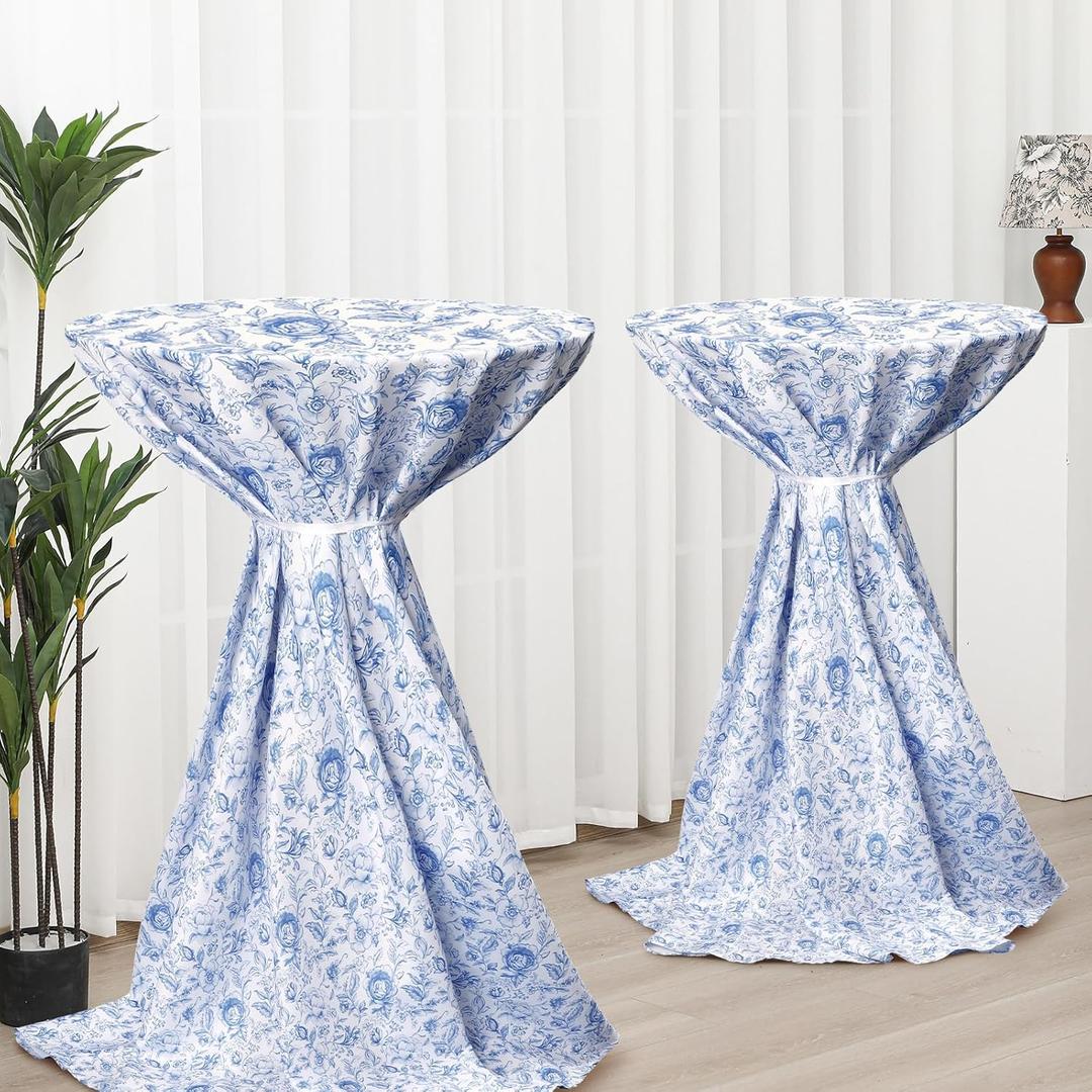 Oudain 2 Pcs Blue Floral Tablecloth 70 Inch Round Table Cover Pastoral Blue White Flower Vintage Washable Fabric Table Cloth for Weeding Baby Shower Decoration Birthday Party Favor (Chinoiserie)