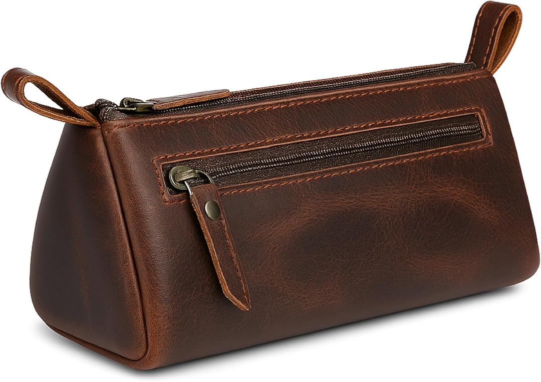 Brown Leather Cosmetic Bags for Women Travel Cosmetic Cases - Multipurpose Zippered Makeup Bag, Small leather Cosmetic Case for Purse - Genuine Leather Makeup Bag Handmade Makeup Pouch