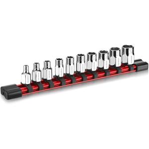 WORKPRO 1/4" Drive Socket Set, 10-Piece SAE CR-V Socket Set with Sturdy Socket Organizer, 6-Point Standard & Shallow Sockets 5/32" to 9/16", External Hex Socket Set with Socket Rail for Anti Rolling