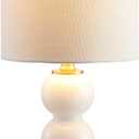 JONATHAN Y 21" White/Brass Gold Glass Table Lamp for Bedroom and Living Room, White Linen Shade, Modern Stacked Sphere Bedside Lamp, LED Bulb Included JYL1021A