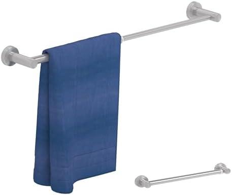 2 Pack Adjustable Towel Bar, HOMOTEK Economic Bathroom Towel Holder Rod from 12 Inch to 22 Inch Single Towel Racks, Wall Mount Towel Rail, Towel Hanger Hook for Kitchen(Brushed Stainless Steel)