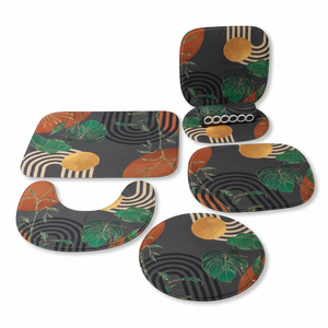 Brown Boho Mid Century Shower Curtain Set with Toilet Lid Cover and Non-Slip Rugs, Abstract Retro Grey Background 4 Pcs Modern Minimalist Aesthetic Shower Curtain for Bathroom Set with 12 Hooks