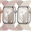 3 Pack Stretchy Braided Solo Loop Compatible with Apple Watch Band 40mm 41mm 42mm 38mm 44mm 45mm 46mm 49mm Women Men, Elastic Nylon Solace Straps for iWatch Series 10 9 8 7 6 5 4 3 Ultra 2 SE 2 (Pink/Starlight/Milktea)