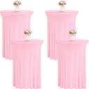 4 Packs 32 x 43 Inch Spandex Round Cocktail Table Skirts Stretch Cocktail Table Cover Fitted High Top Tables for Wedding Bar Party Banquet (Pink)