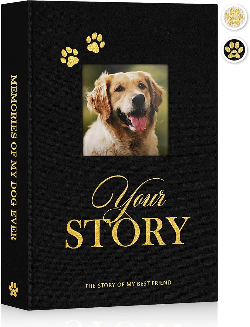 Lanpn Cute Puppy Photo Album 4x6 300 Pockets, Linen Cover Holds 300 Horizontal 4 x 6 Photos with Memo Writing Area Dogs Memory Book Keepsake for Dog Lovers Beige (Black)