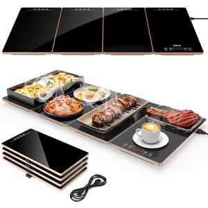 FEPPO Electric Warming Tray, 4-in-1 Food Warmers for Parties Buffet with 10 Temp Settings and Timer, 33"x15" Glass Surface Warming Mat for Food, Modular Buffet Hot Plates for Catering and Gatherings (Black&gold)
