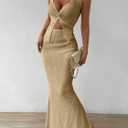 QJQ Skirt Sets Women 2 Piece Outfits Summer Twist Front Halter Tank Tops Bodycon Long Maxi Fishtail Skirt (L)